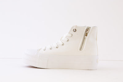 REFRESH - 170836 LACED CANVAS ANKLE BOOT WITH ZIP - WHITE/SILVER