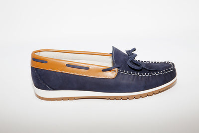 LEON D'ORO - 3940 CASUAL SLIP-ON SHOE - NAVY/TAN