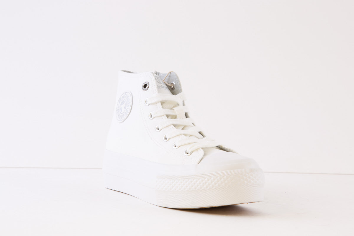 REFRESH - 170836 LACED CANVAS ANKLE BOOT WITH ZIP - WHITE/SILVER