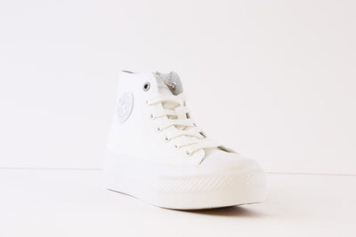 REFRESH - 170836 LACED CANVAS ANKLE BOOT WITH ZIP - WHITE/SILVER