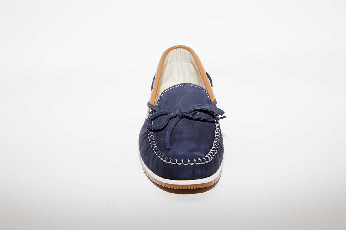 LEON D'ORO - 3940 CASUAL SLIP-ON SHOE - NAVY/TAN