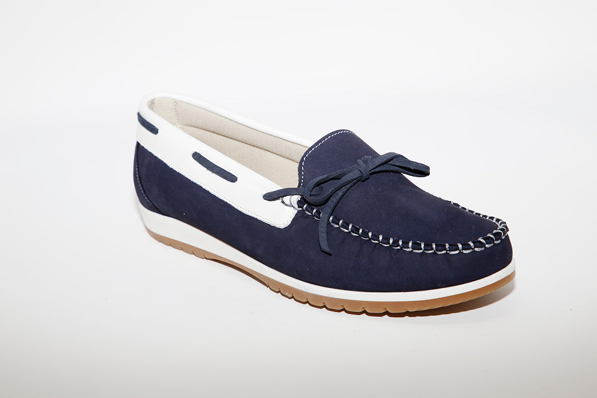 LEON D'ORO - 3940 CASUAL SLIP-ON SHOE - NAVY/WHITE
