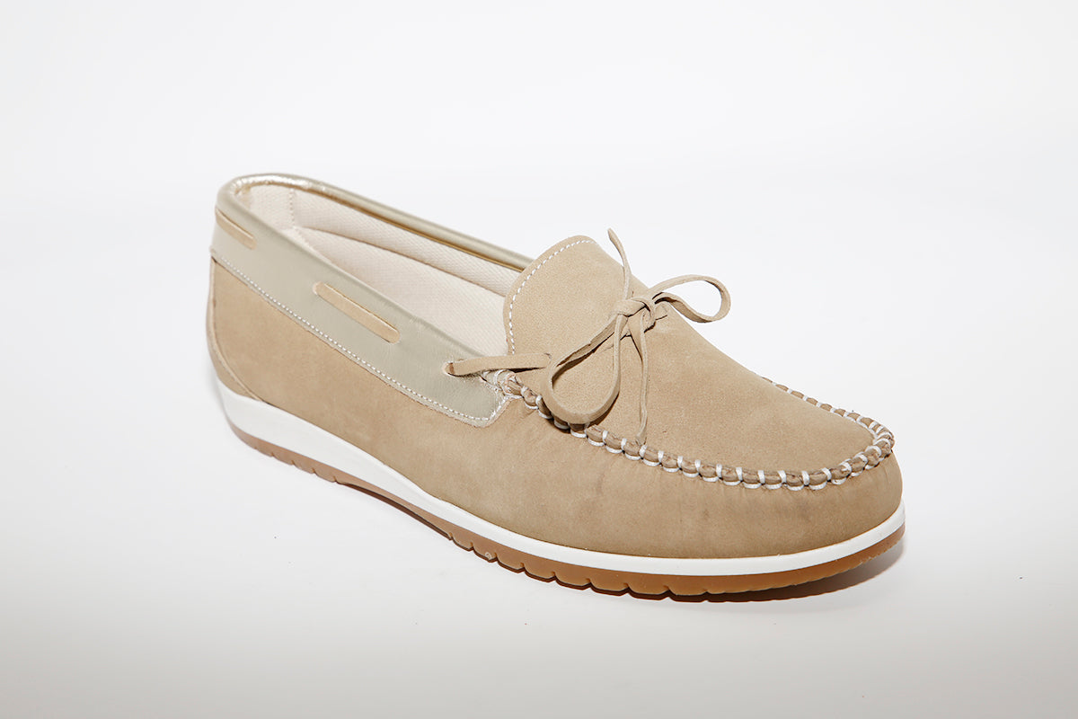 LEON D'ORO - 3940 CASUAL SLIP-ON SHOE - BEIGE/GOLD