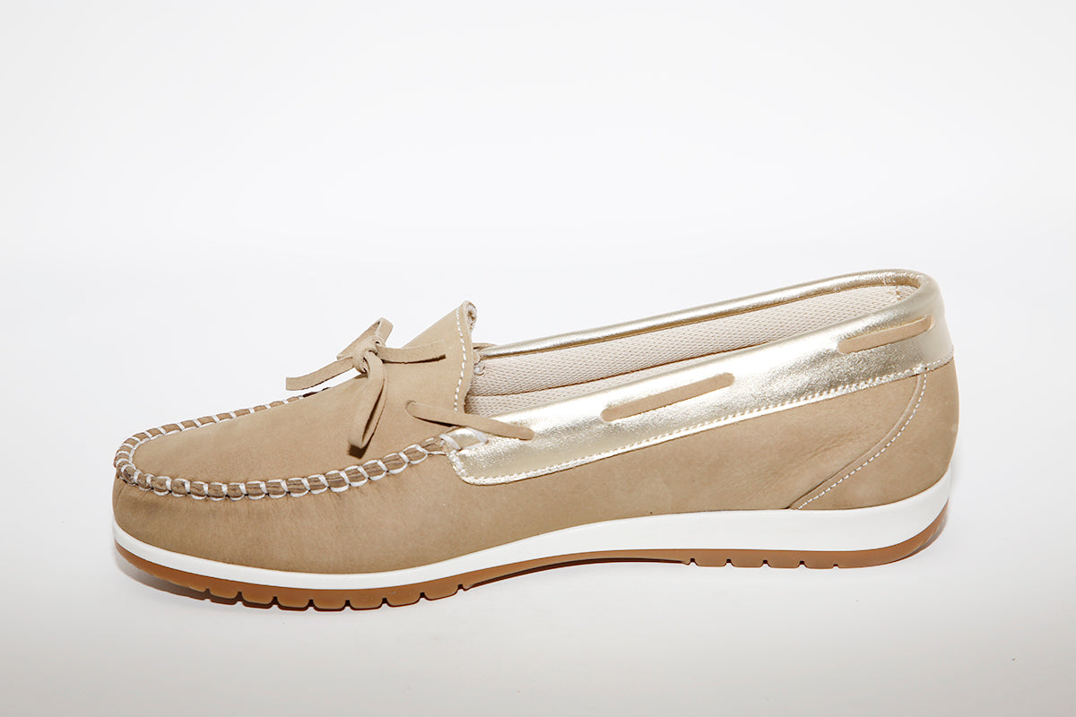 LEON D'ORO - 3940 CASUAL SLIP-ON SHOE - BEIGE/GOLD