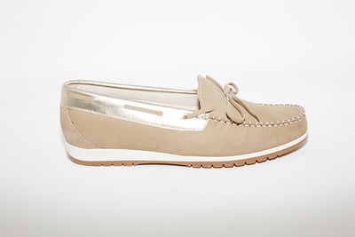 LEON D'ORO - 3940 CASUAL SLIP-ON SHOE - BEIGE/GOLD