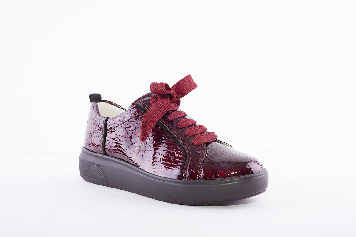 WALDLAUFER - 763001 VIVIEN-LACED COMFORT SHOE - BURGANDY CROC