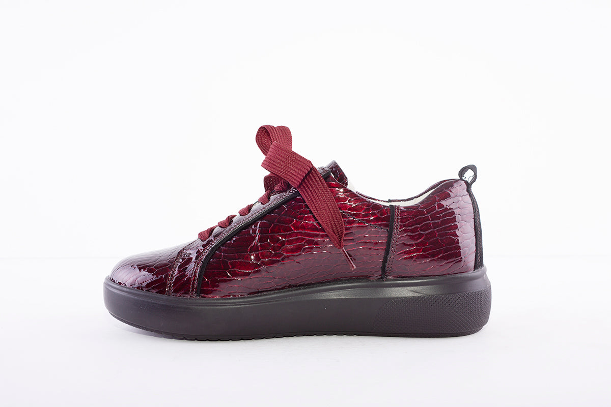 WALDLAUFER - 763001 VIVIEN-LACED COMFORT SHOE - BURGANDY CROC