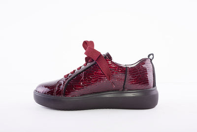 WALDLAUFER - 763001 VIVIEN-LACED COMFORT SHOE - BURGANDY CROC