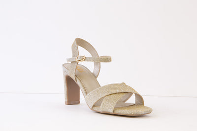 XTI - 141353 HIGH HEEL DRESSY STRAP SANDAL - GOLD GLITTER