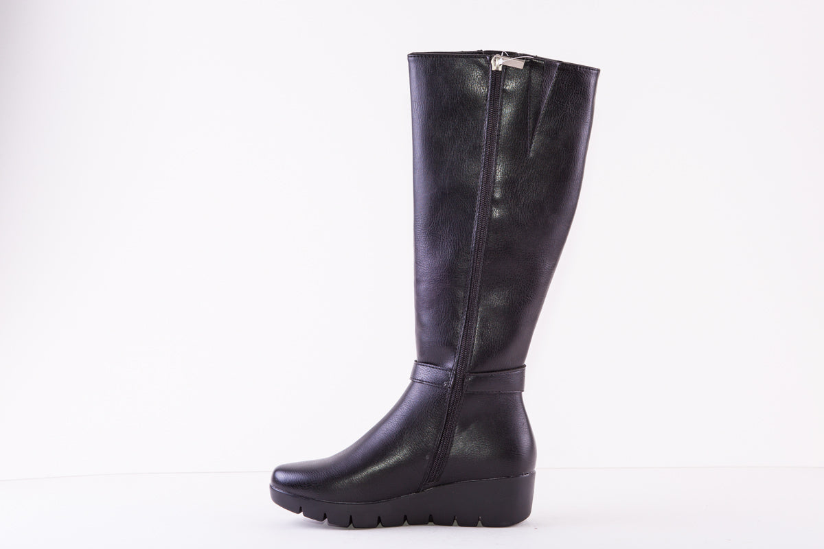 SUSST SHERRY22  FULL LENGTH MEDIUM WEDGE BOOT - BLACK