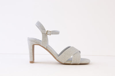 XTI Silver Glitter High Heel Dressy Strap Sandal - Stylish & Comfortable