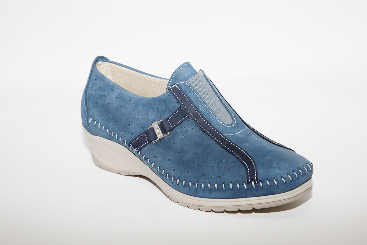 LEON D'ORO - 1050 MEDIUM WEDGE SHOE - NAVY SUEDE