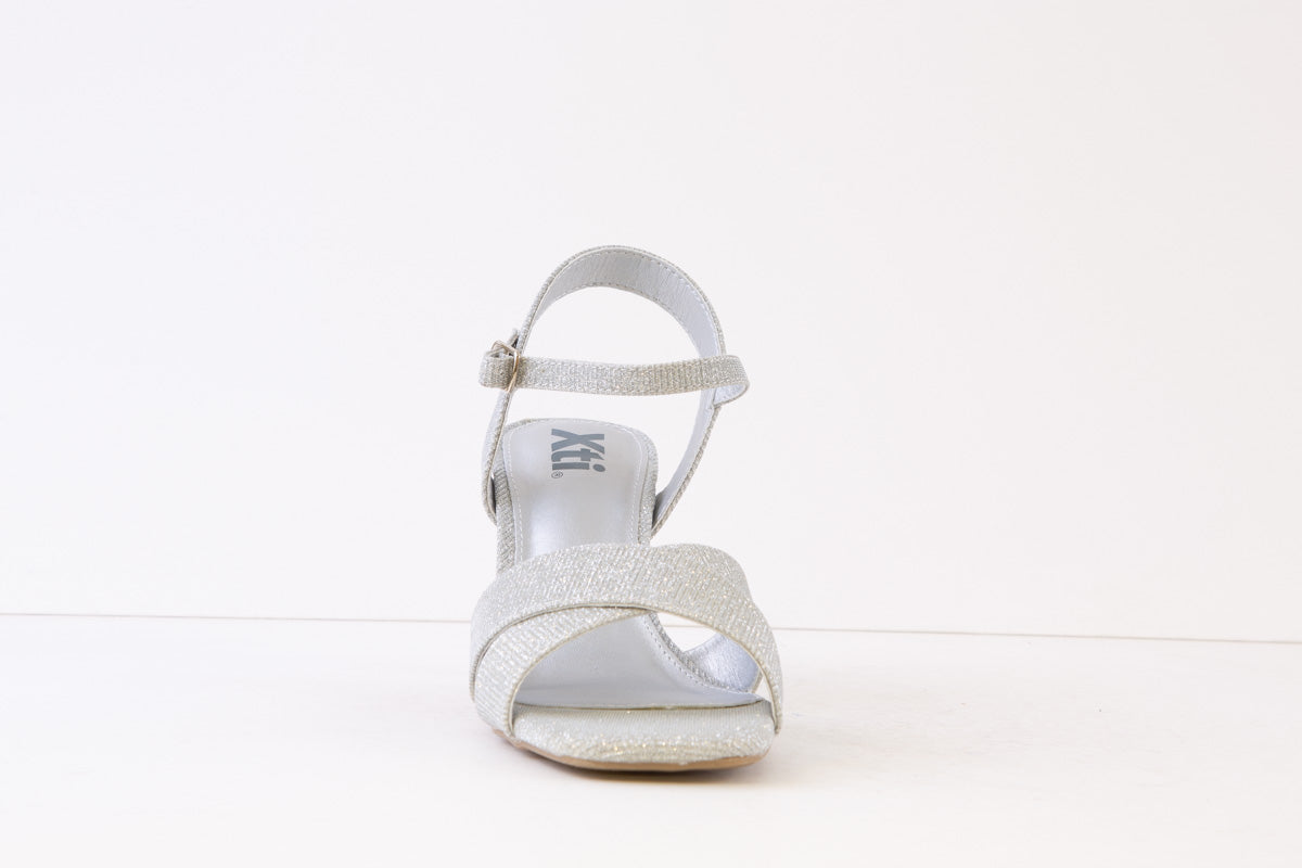 XTI Silver Glitter High Heel Dressy Strap Sandal - Stylish & Comfortable