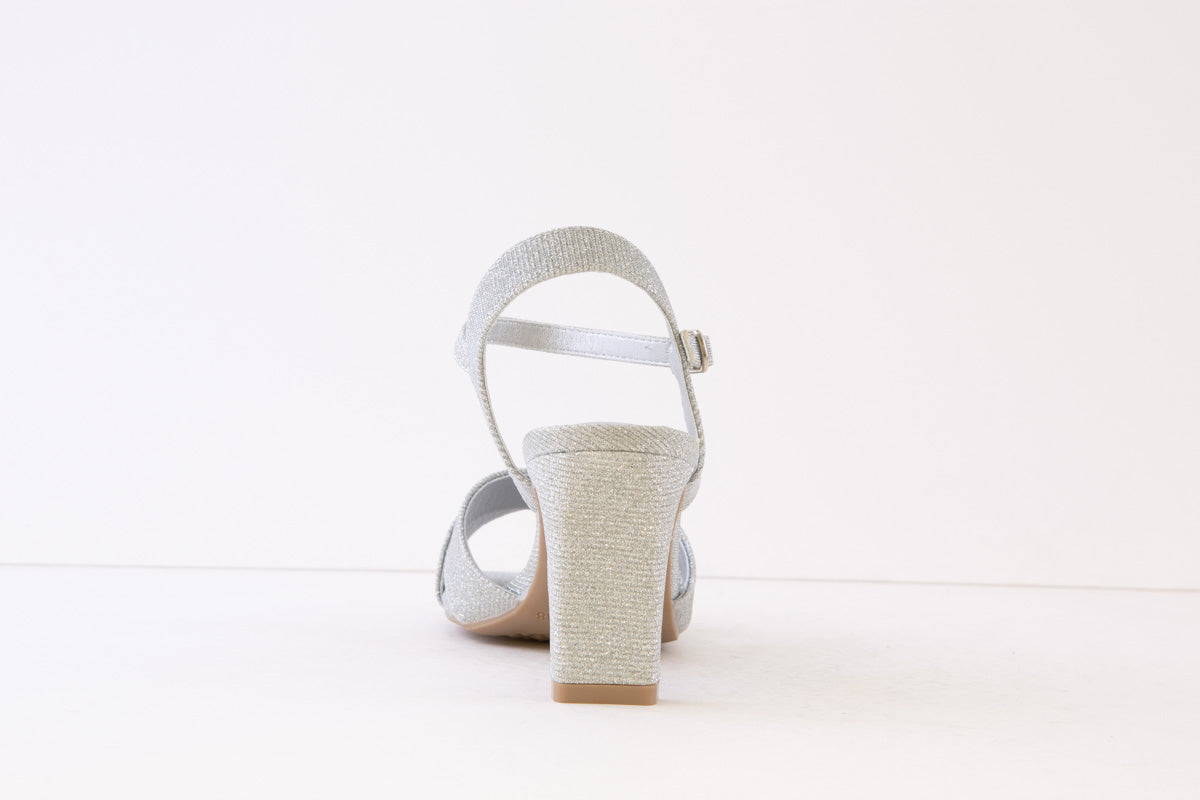 XTI Silver Glitter High Heel Dressy Strap Sandal - Stylish & Comfortable