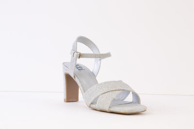 XTI Silver Glitter High Heel Dressy Strap Sandal - Stylish & Comfortable