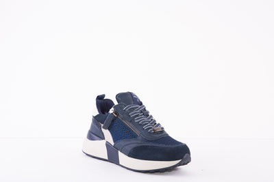 CARMELA 160000 CHUNKY ZIP/LACE FASHION TRAINER - NAVY LEATHER