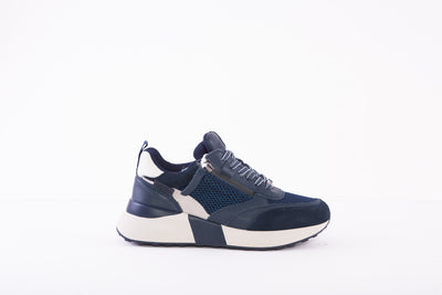 CARMELA 160000 CHUNKY ZIP/LACE FASHION TRAINER - NAVY LEATHER