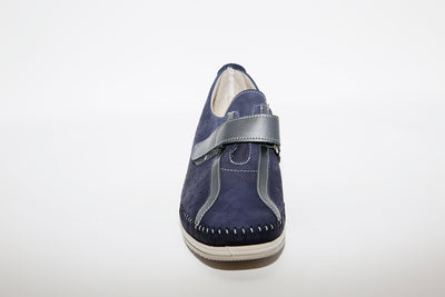 LEON D'ORO - 1039 MEDIUM WEDGE STRAP SHOE - NAVY SUEDE