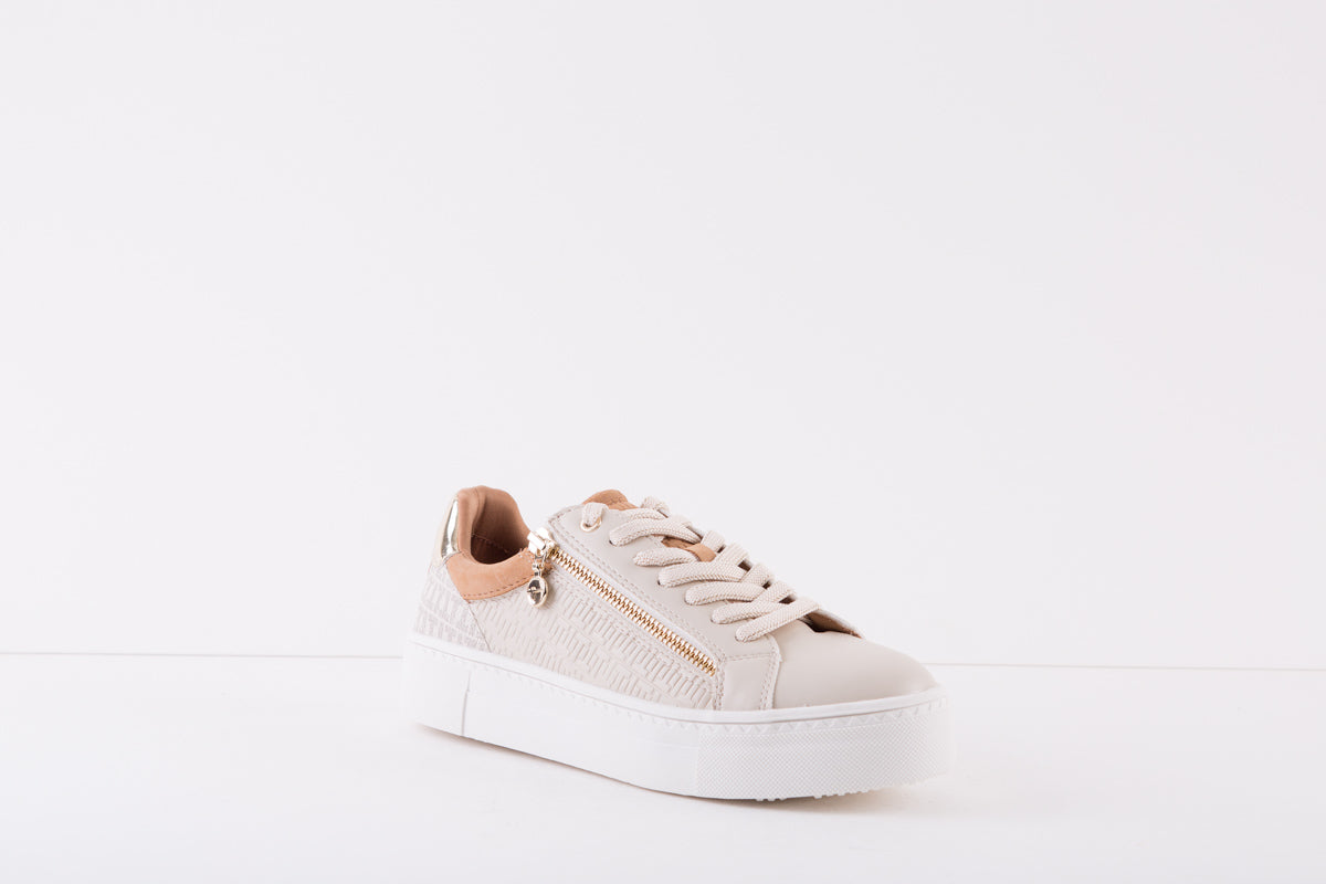 TAMARIS 23313-488  FLAT FASHION LACED SHOE WITH ZIP - CREAM