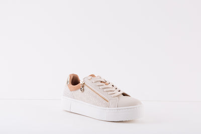 TAMARIS 23313-488  FLAT FASHION LACED SHOE WITH ZIP - CREAM