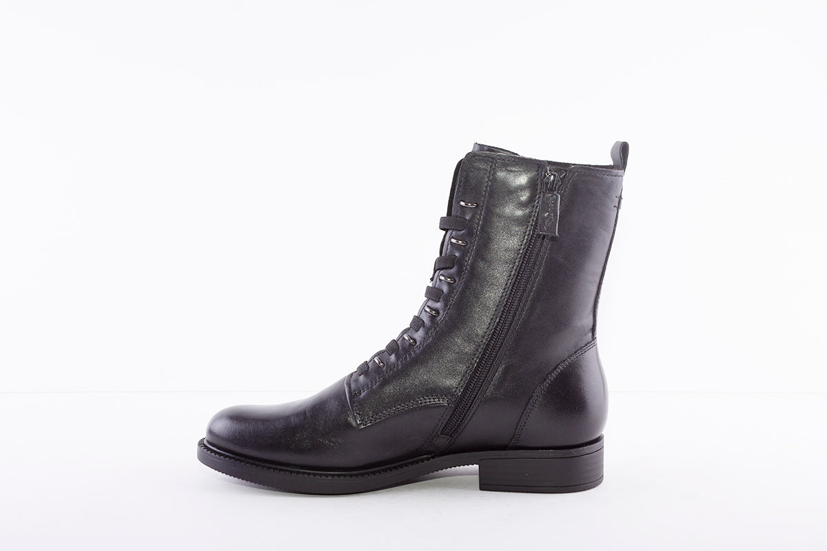 TAMARIS - 25135 LOW HEEL FASHION LACED ANKLE BOOT - BLACK LEATHER