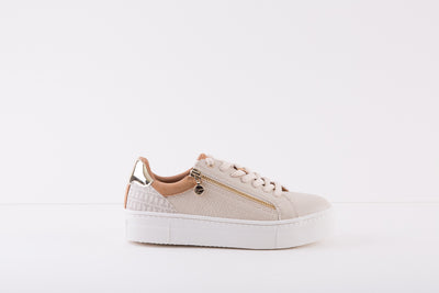 TAMARIS 23313-488  FLAT FASHION LACED SHOE WITH ZIP - CREAM