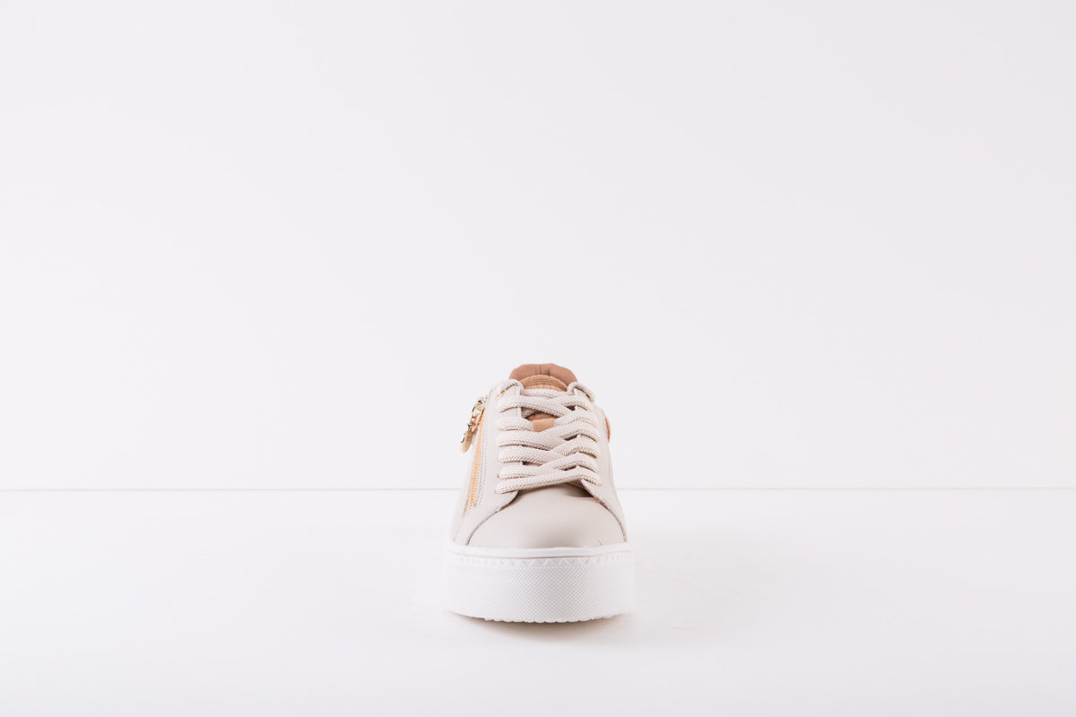 TAMARIS 23313-488  FLAT FASHION LACED SHOE WITH ZIP - CREAM