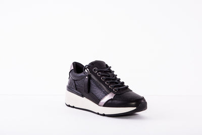 CARMELA 160182 FASHION ZIP/LACE SHOE - BLACK/PEWTER