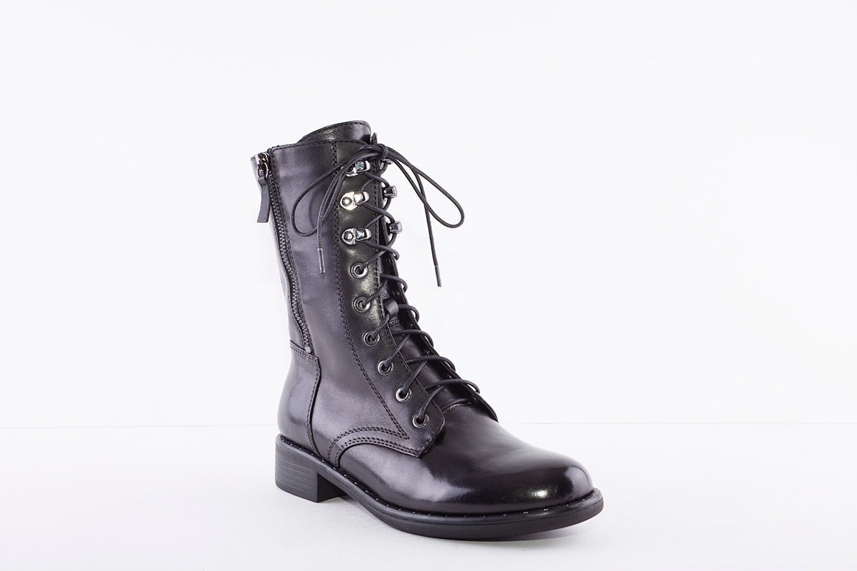 REGARDE LE CIEL - ROXANA-35 LOW HEEL BIKER BOOT - BLACK LEATHER