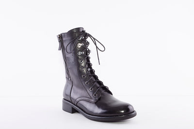 REGARDE LE CIEL - ROXANA-35 LOW HEEL BIKER BOOT - BLACK LEATHER