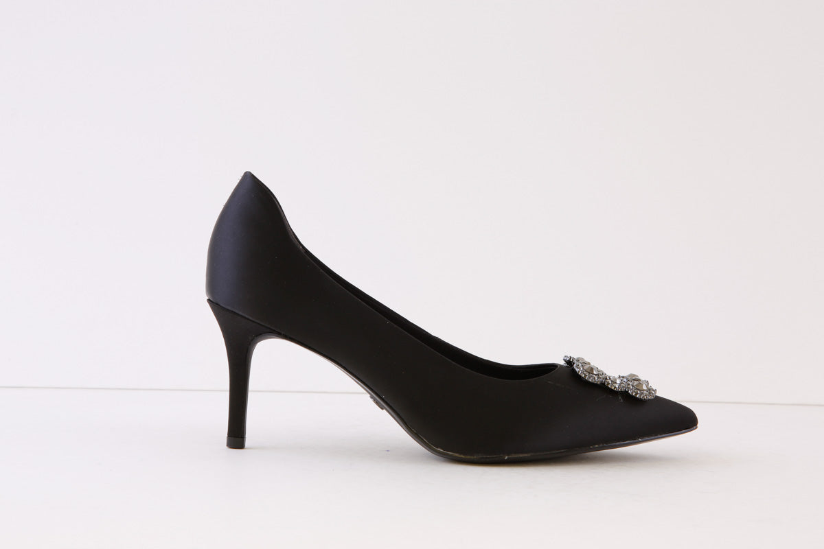TAMARIS - 22430-070 HIGH HEEL COURT SHOE - BLACK SATIN