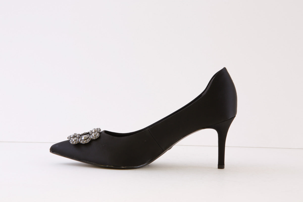 TAMARIS - 22430-070 HIGH HEEL COURT SHOE - BLACK SATIN