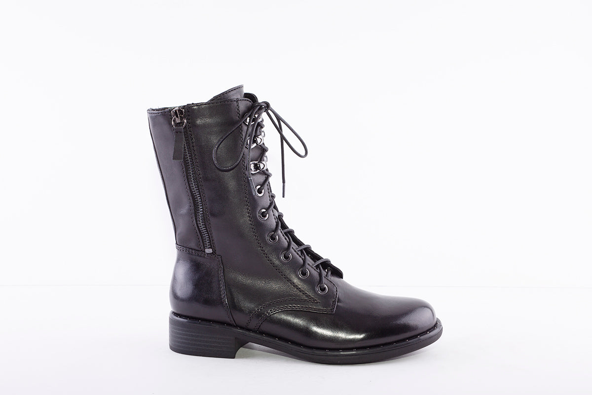 REGARDE LE CIEL - ROXANA-35 LOW HEEL BIKER BOOT - BLACK LEATHER