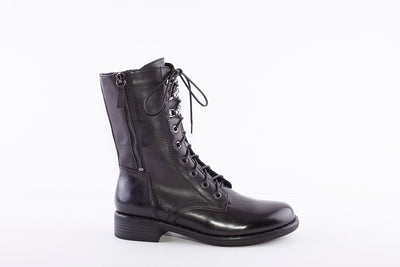 REGARDE LE CIEL - ROXANA-35 LOW HEEL BIKER BOOT - BLACK LEATHER