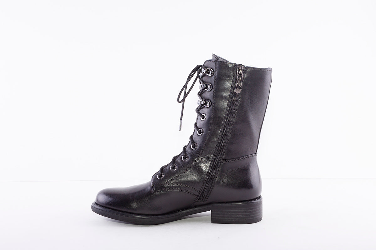 REGARDE LE CIEL - ROXANA-35 LOW HEEL BIKER BOOT - BLACK LEATHER