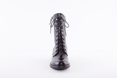 REGARDE LE CIEL - ROXANA-35 LOW HEEL BIKER BOOT - BLACK LEATHER