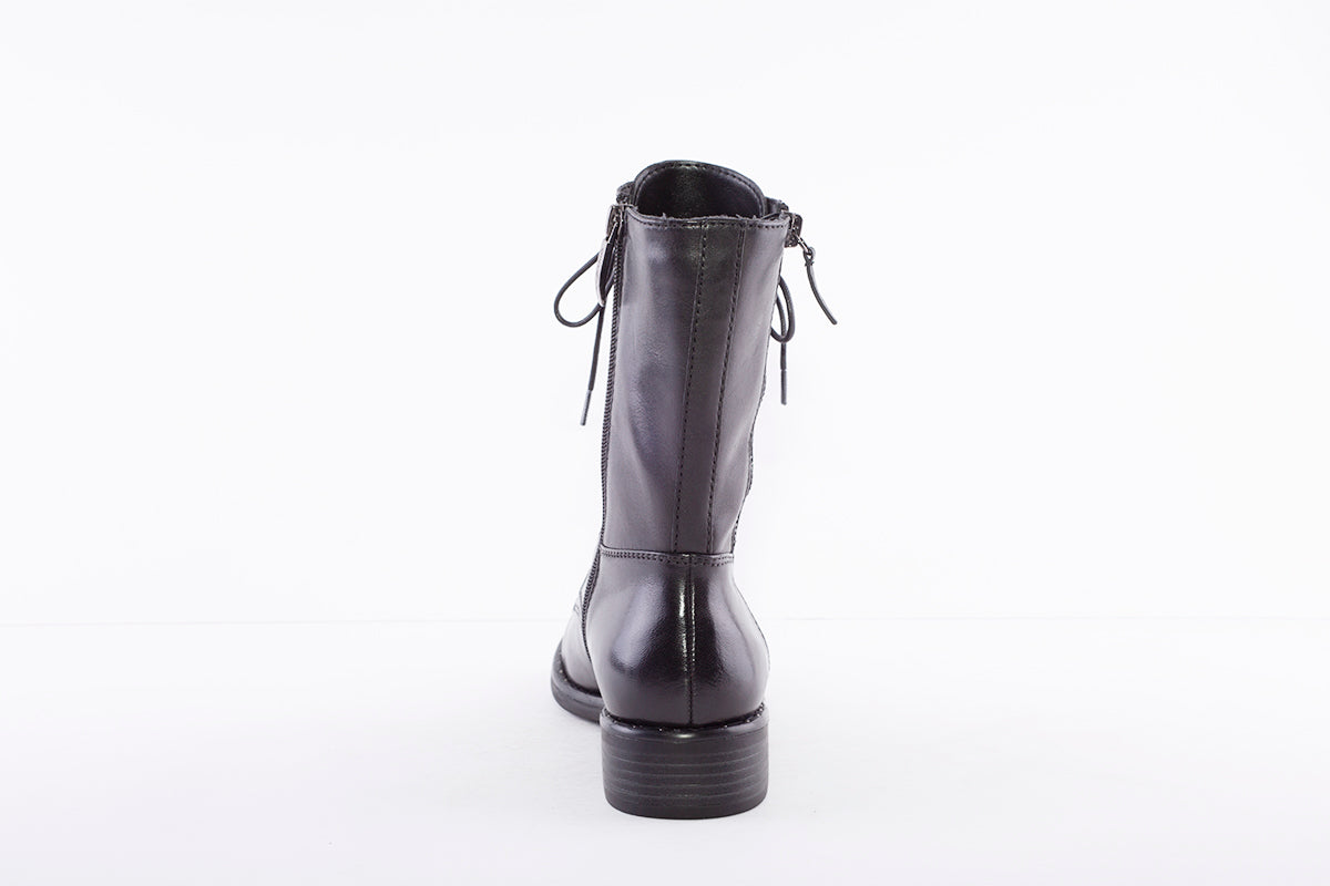 REGARDE LE CIEL - ROXANA-35 LOW HEEL BIKER BOOT - BLACK LEATHER