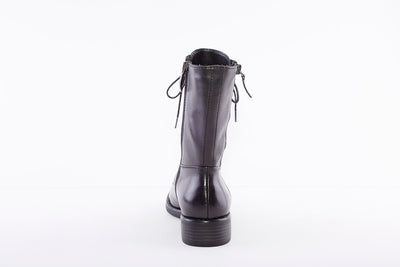 REGARDE LE CIEL - ROXANA-35 LOW HEEL BIKER BOOT - BLACK LEATHER