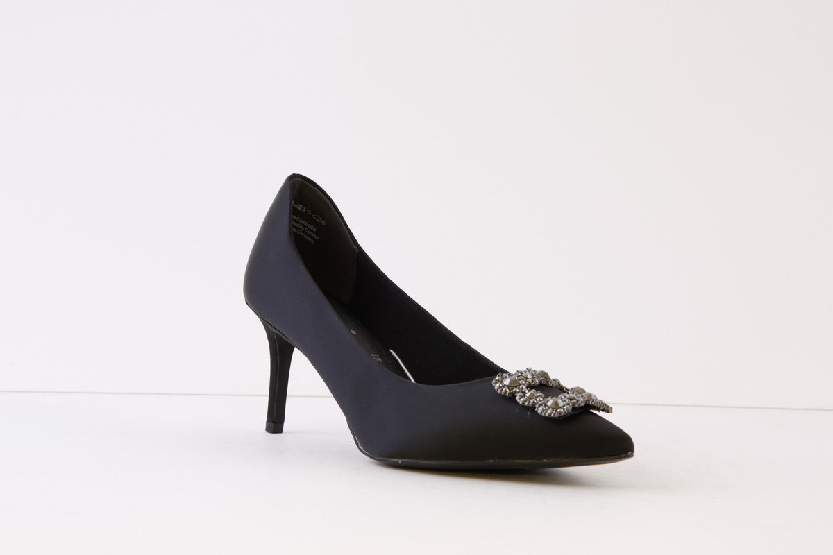 TAMARIS - 22430-070 HIGH HEEL COURT SHOE - BLACK SATIN