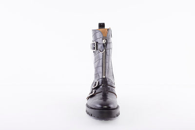 ALPE - 2049 DOUBLE BUCKLE ANKLE BOOT - BLACK LEATHER CROC