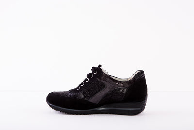 WALDLAUFER HIMONA-LACED SHOE WITH SIDE ZIP - BLACK SUEDE MULTI