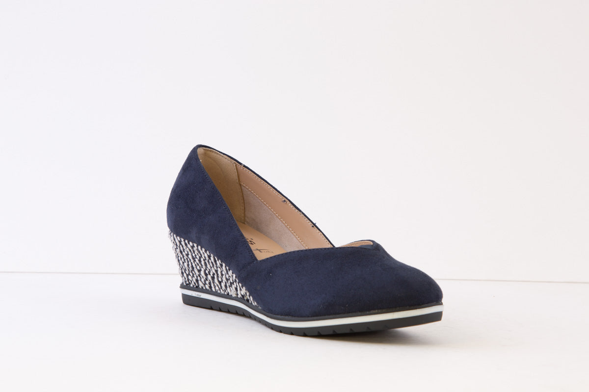 TAMARIS - 22417-805 MEDIUM WEDGE SLIP-ON SHOE - NAVY SUEDE