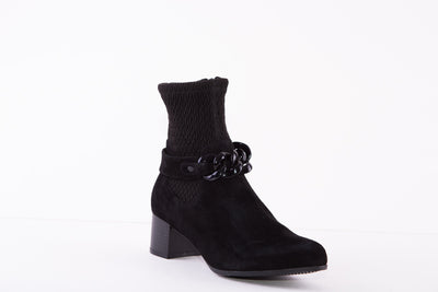 CAPRICE 25306-019  MEDIUM HEEL STRETCH ZIP ANKLE BOOT - BLACK SUEDE