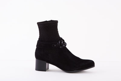 CAPRICE 25306-019  MEDIUM HEEL STRETCH ZIP ANKLE BOOT - BLACK SUEDE