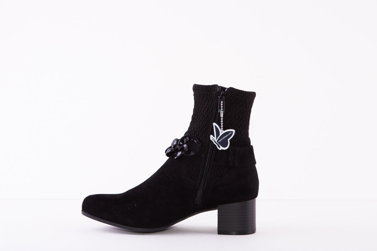 CAPRICE 25306-019  MEDIUM HEEL STRETCH ZIP ANKLE BOOT - BLACK SUEDE