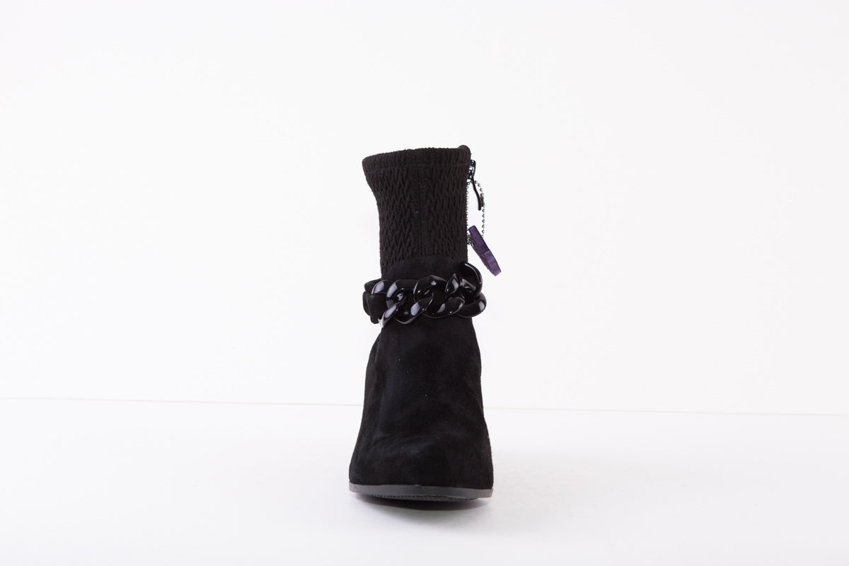 CAPRICE 25306-019  MEDIUM HEEL STRETCH ZIP ANKLE BOOT - BLACK SUEDE