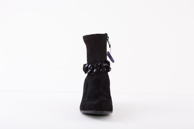 CAPRICE 25306-019  MEDIUM HEEL STRETCH ZIP ANKLE BOOT - BLACK SUEDE
