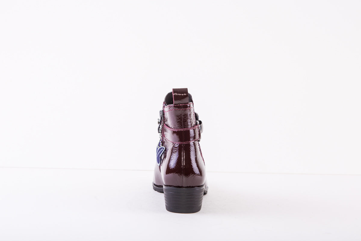 CAPRICE 25321-520 LOW HEEL ANKLE BOOT - WINE PATENT