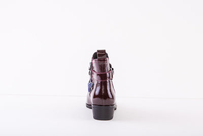 CAPRICE 25321-520 LOW HEEL ANKLE BOOT - WINE PATENT