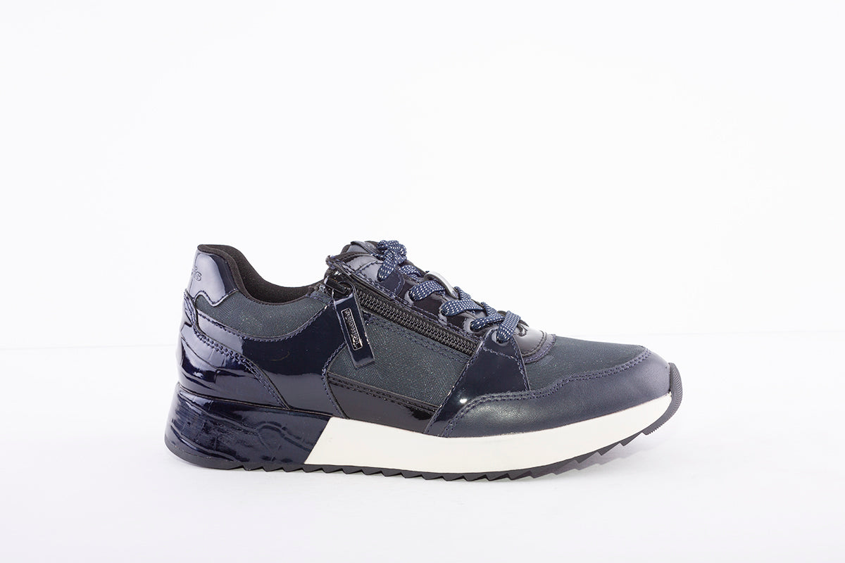 TAMARIS - LOW WEDGE LACED FASHION TRAINER WITH SIDE ZIP - NAVY MULTI